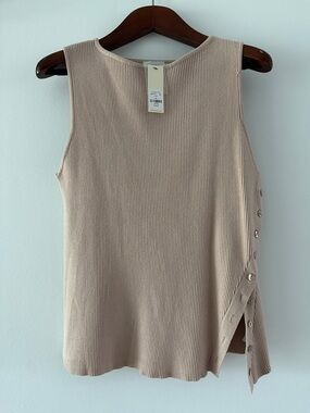 Francesca's Collections Beige Ribbed Tank with Side Button Slit